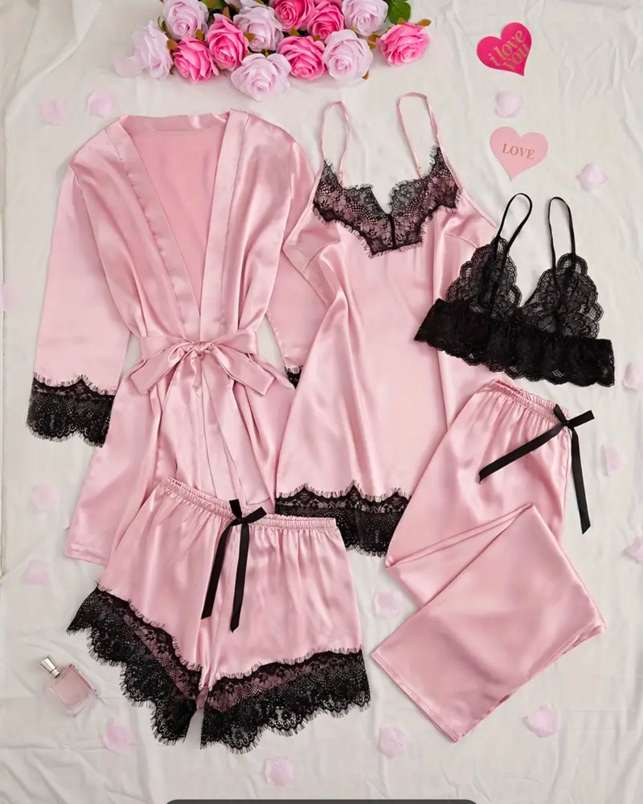 5 piece Lace Stitching Night Set
