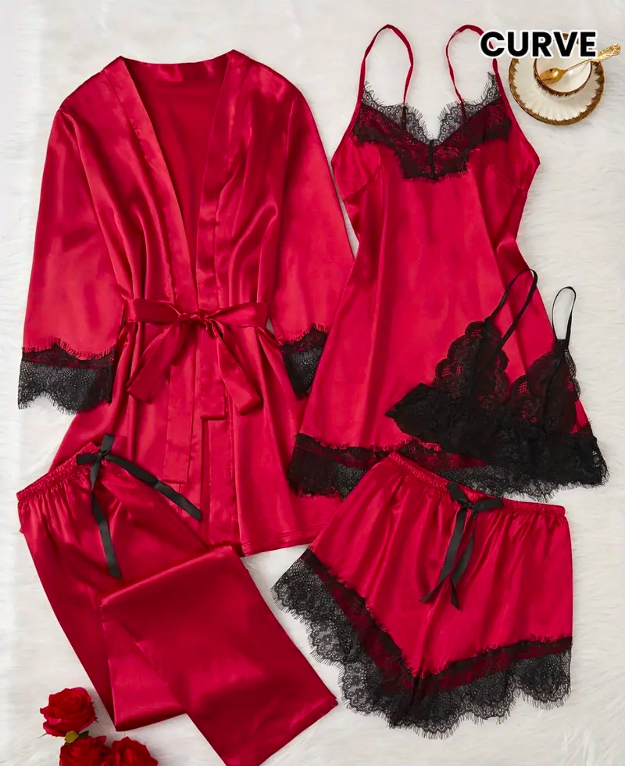 5 piece Lace Stitching Night Set
